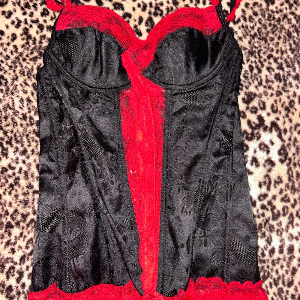 Black and Red Lace Bustier